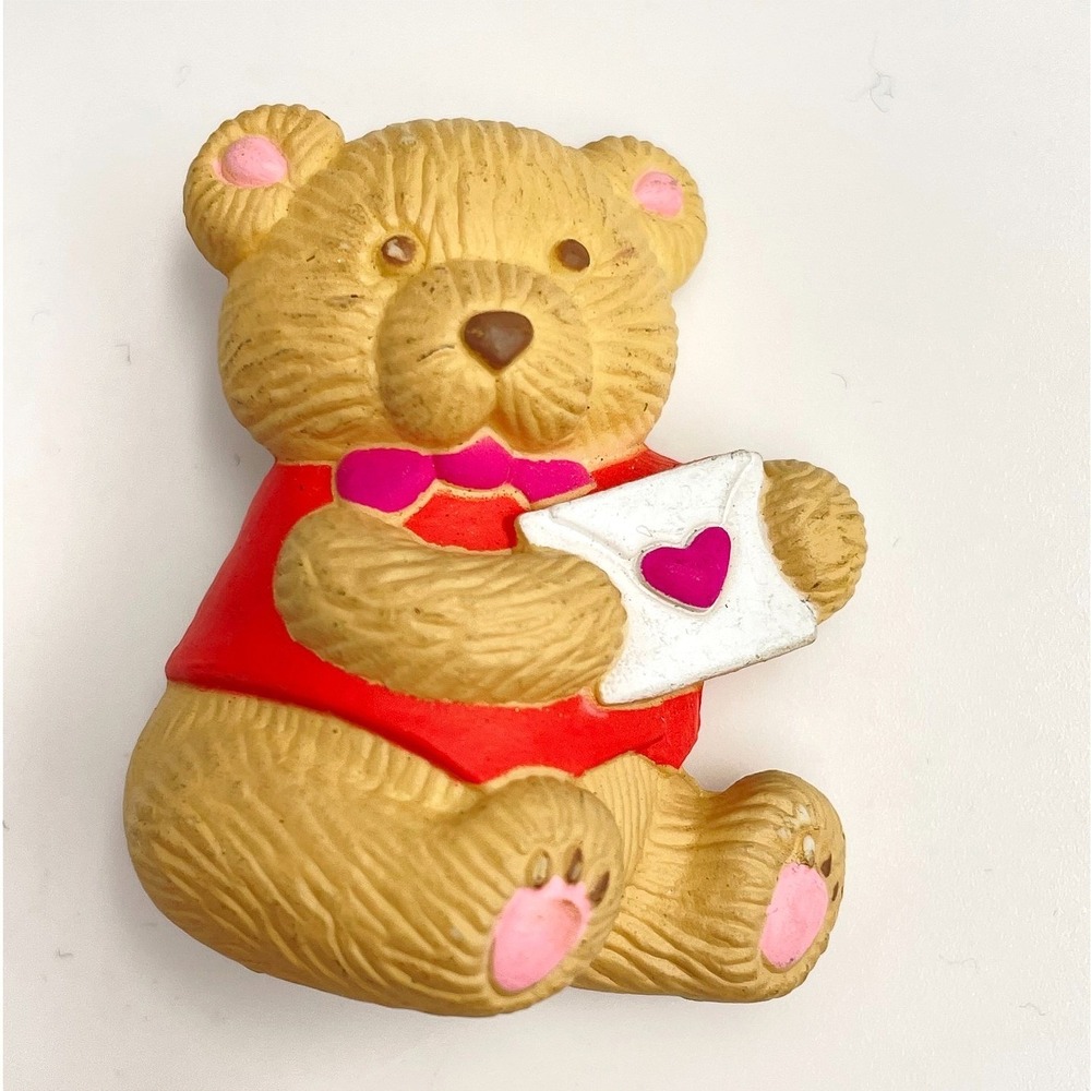 Vintage 90s GGI Valentine Teddy Bear Brooch Pin Red Shirt Love Letter Pink Heart